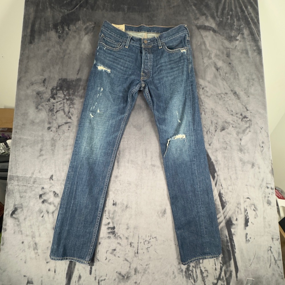 Hollister Jeans Mens 34x34 Blue Palm Canyon Low Rise Distressed Button Fly